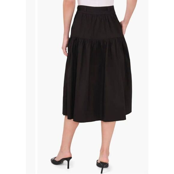 CeCe black tie-waist cotton blend skirt size 6 - Picture 8 of 8